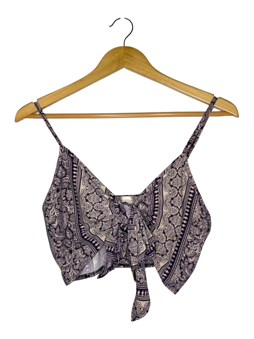 Purple Paisley Tie-Front Crop Cami